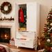 71inch Tall Metal Wardrobe Cabinet With 2 Drawers And Hanging Rod, 2 Doors Wardrobe Closet With Shelf For Bedroom, Office, Laundry Room,Entryway ,Foyer,Guesthouse White_maomaolike.com