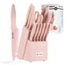 Kitchen Knife Set With Block, 14 Piece Pink Non-Stick Paint Coating Stainless Steel Knives Set, Anti-Rust And Dishwasher Safe, 12 Knives With Kitchen Shears And Block Pink_maomaolike.com