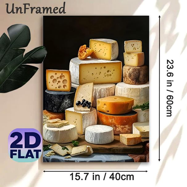 Cheese Assortment Painting Poster, Realistic Rich-toned Cheese Still Life Poster, Appealing Food-themed Decor Ideal For Kitchen And Dining Area_maomaolike.com