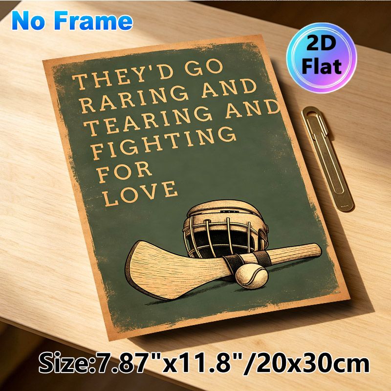 Hurling Themed Painting Poster, Vintage Style Retro Hurling Gear With Inspirational Quote Poster, Unique Decorative Piece Suitable For Home, Game Room_maomaolike.com