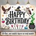 Magical Wizard Birthday Banner - 2D Flat Polyester Backdrop With Witch Hat, Owl, Wand, Stars, Wall Hanging Party Decor_maomaolike.com