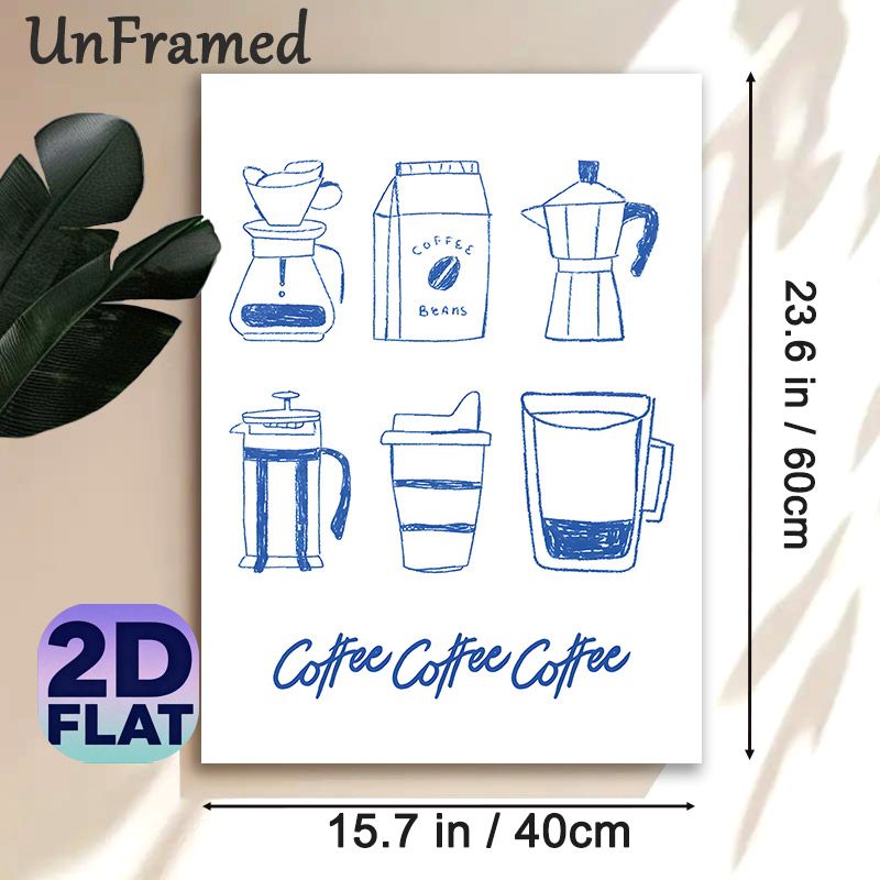 Coffee Themed Painting Poster, Hand-drawn Blue-toned Coffee Utensils Poster, Warm Coffee-inspired Decor Ideal For Kitchen, Café And Dining Space_maomaolike.com