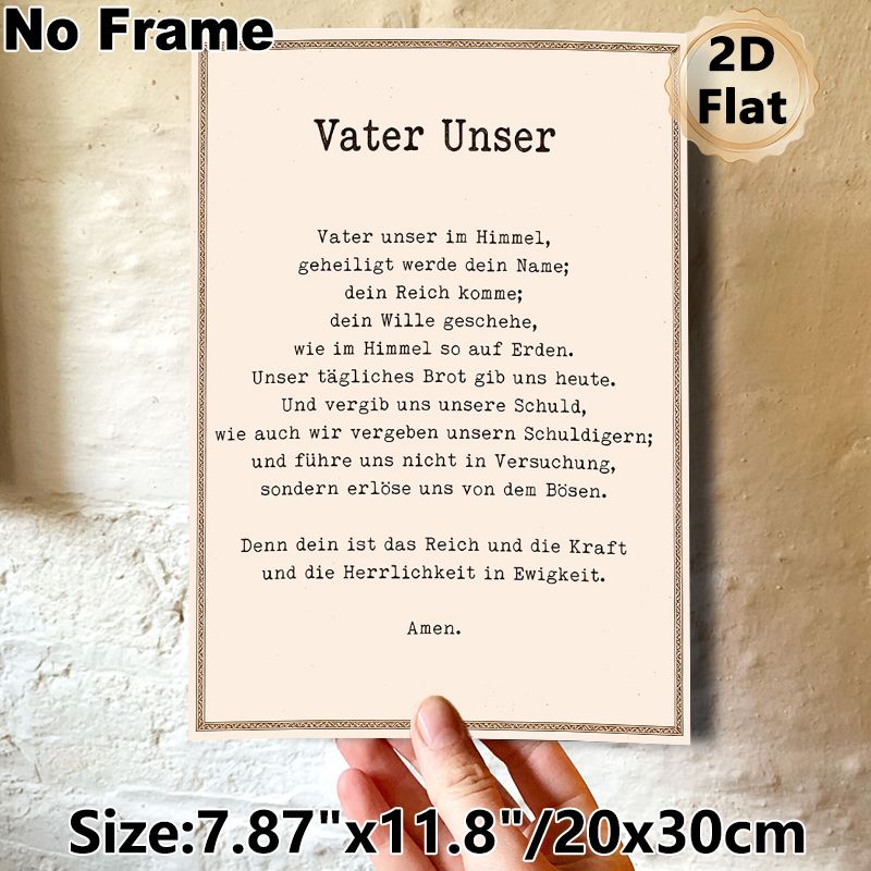 German Lord's Prayer Painting Poster, Vintage Typographic Framed Text Poster, Serene Spiritual Wording Ideal For Home, Prayer Room_maomaolike.com