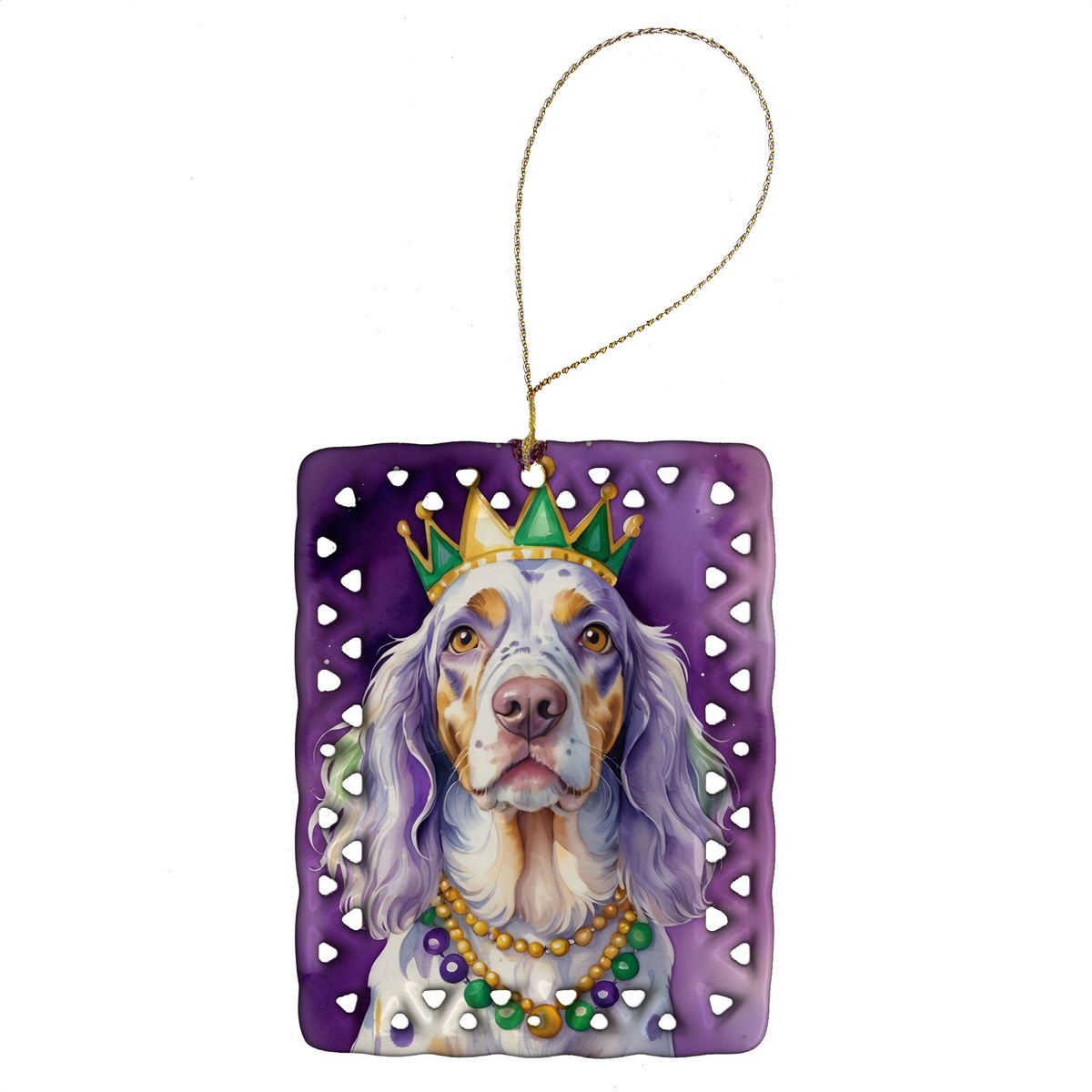 English Setter King Of Mardi Gras Porcelain Ornament Christmas Tree Hanging Decorations For Home Christmas Holiday, Rectangle, Gift, Multicolor_maomaolike.com