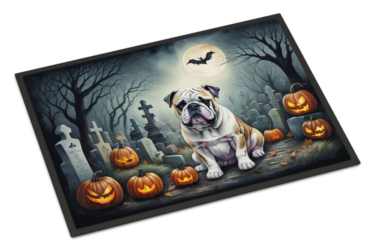 English Bulldog Spooky Halloween Doormat Front Door Mat Indoor Outdoor Rugs For Entryway, Non Slip Washable Low Pile, 24H X 36W_maomaolike.com
