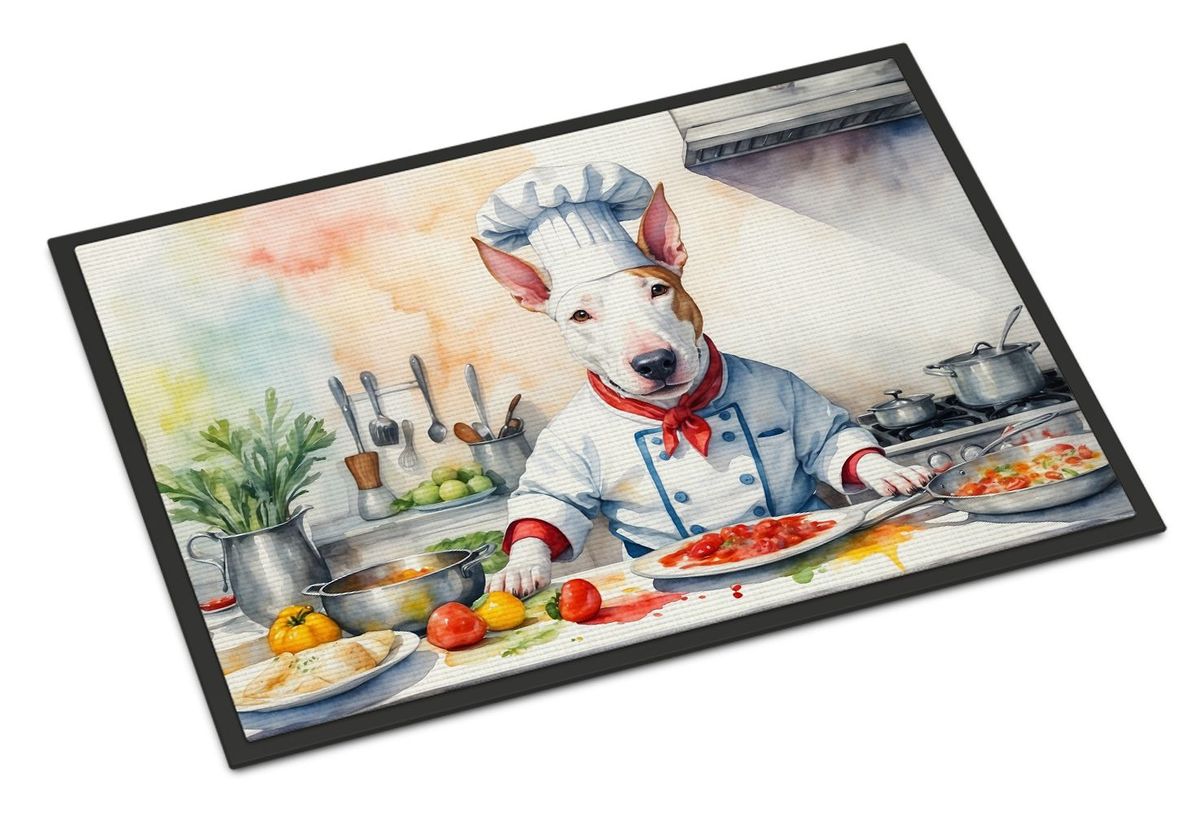 Bull Terrier The Chef Doormat Front Door Mat Indoor Outdoor Rugs For Entryway, Non Slip Washable Low Pile, 24H X 36W_maomaolike.com