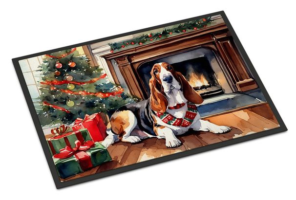 Basset Hound Cozy Christmas Doormat Front Door Mat Indoor Outdoor Rugs For Entryway, Non Slip Washable Low Pile, 24H X 36W_maomaolike.com