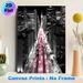 Urban Night Cityscape Painting Poster, Monochrome With Vivid Pink Light Trails Poster, Dynamic Downtown Night Scene With Skyscrapers, Brings Modern_maomaolike.com