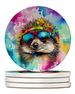 Hippie Animal Hedgehog Large Sandstone Coasters Pack Of 4 Absorbent Round Coasters Decor Gifts For Men Or Women, 4 In, Multicolor_maomaolike.com