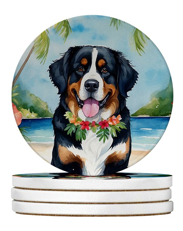 Bernese Mountain Dog Luau Large Sandstone Coasters Pack Of 4 Absorbent Round Coasters Decor Gifts For Men Or Women, 4 In, Multicolor_maomaolike.com