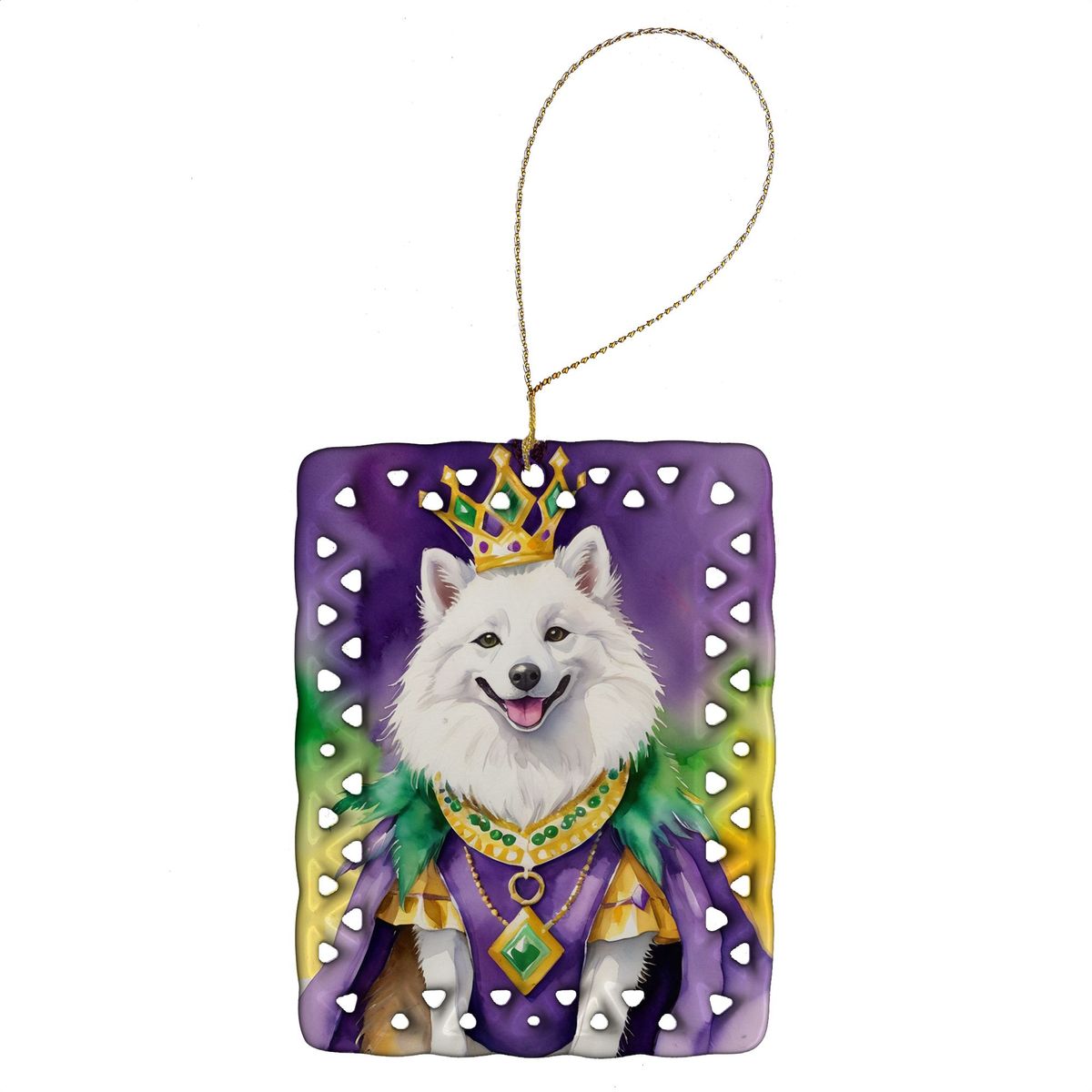 American Eskimo King Of Mardi Gras Porcelain Ornament Christmas Tree Hanging Decorations For Home Christmas Holiday, Rectangle, Gift, Multicolor_maomaolike.com
