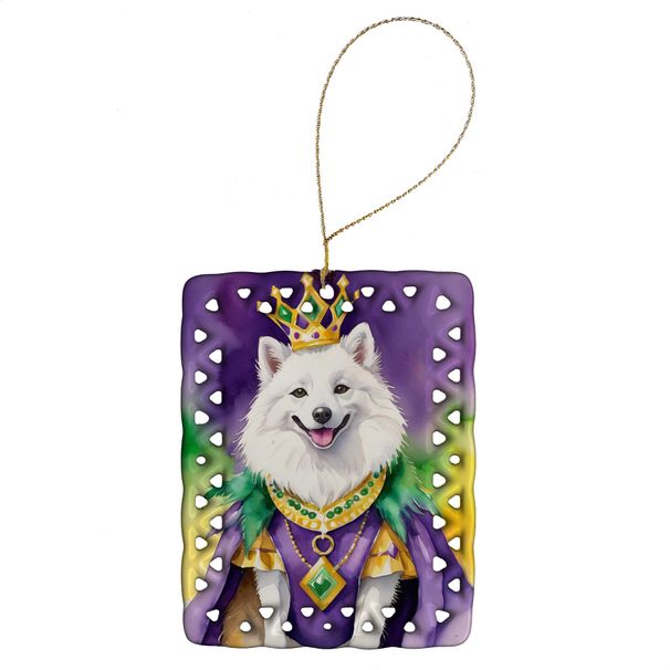 American Eskimo King Of Mardi Gras Porcelain Ornament Christmas Tree Hanging Decorations For Home Christmas Holiday, Rectangle, Gift, Multicolor_maomaolike.com