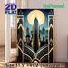 Art Deco City Skyline Painting Poster, Sophisticated Retro Art Deco Style Poster, Luminous Urban Skyscape With Geometric Borders, Elegant Wall Decor_maomaolike.com