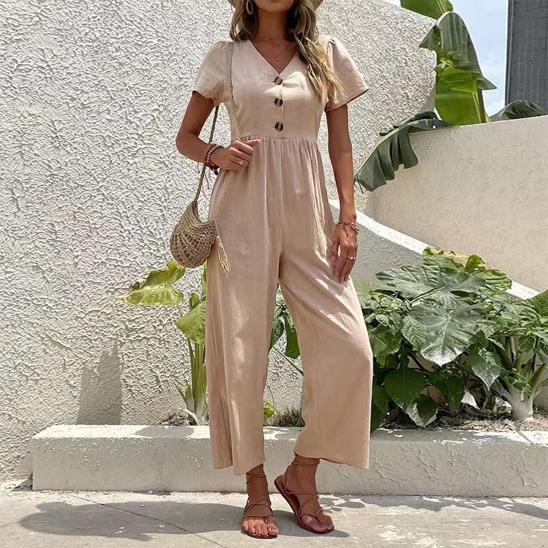Women's casual commuting nine-point pants summer wide-leg jumpsuit women_maomaolike.com