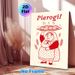Pierogi Themed Painting Poster, Vintage Red Line Art Poster, Warm Homely Design Featuring Cheerful Lady With Steaming Pierogi Platter, Ideal For_maomaolike.com