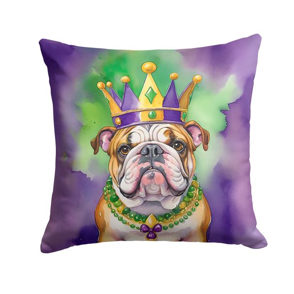 English Bulldog King Of Mardi Gras Throw Pillow Machine Washable, Indoor Outdoor Decorative Pillow For Couch, Bed Or Patio, 14Hx14W_maomaolike.com