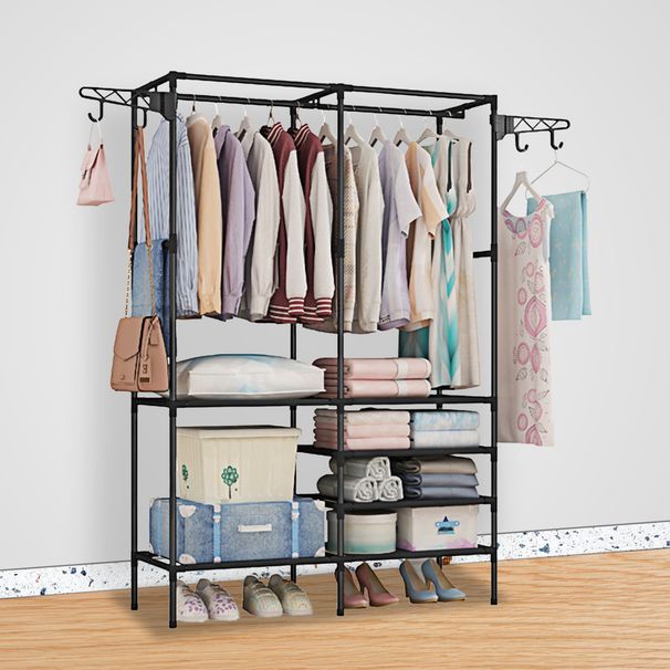 1Pc Metal Garment Rack Shoe Clothing Organizer Shelves Freestanding Multifunctional Clothes Wardrobe_maomaolike.com