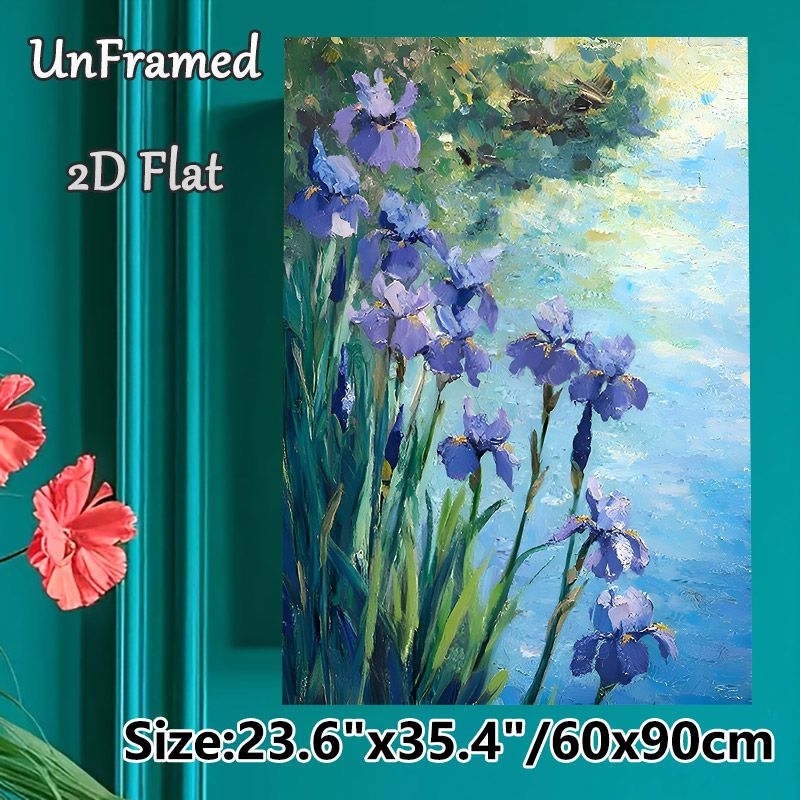 Iris Flower Themed Painting Poster, Vibrant Impressionist Style Purple Iris Floral Poster, Serene Nature-inspired Decor Ideal For Living Room, Bedroom_maomaolike.com