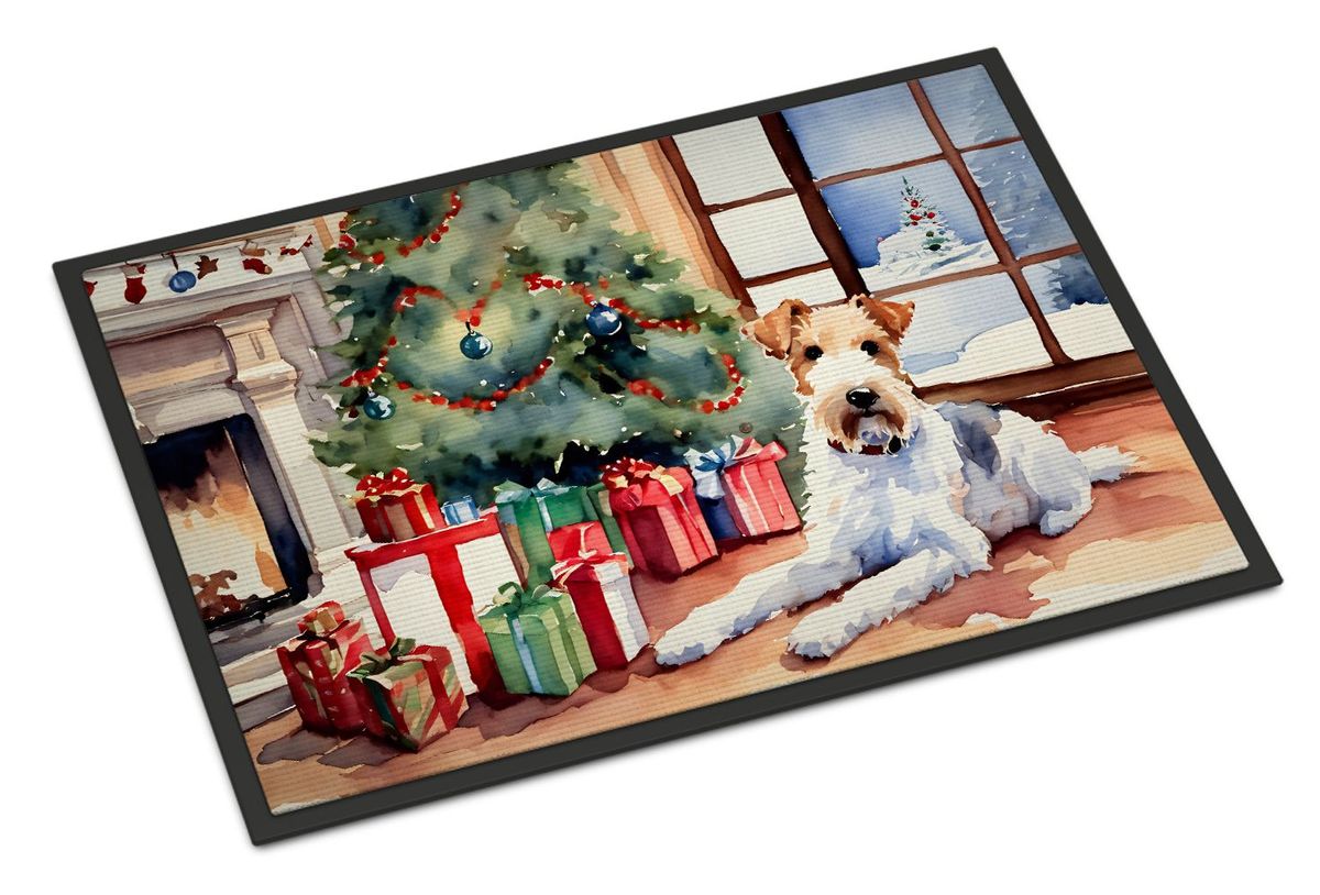Fox Terrier Cozy Christmas Doormat Front Door Mat Indoor Outdoor Rugs For Entryway, Non Slip Washable Low Pile, 24H X 36W_maomaolike.com