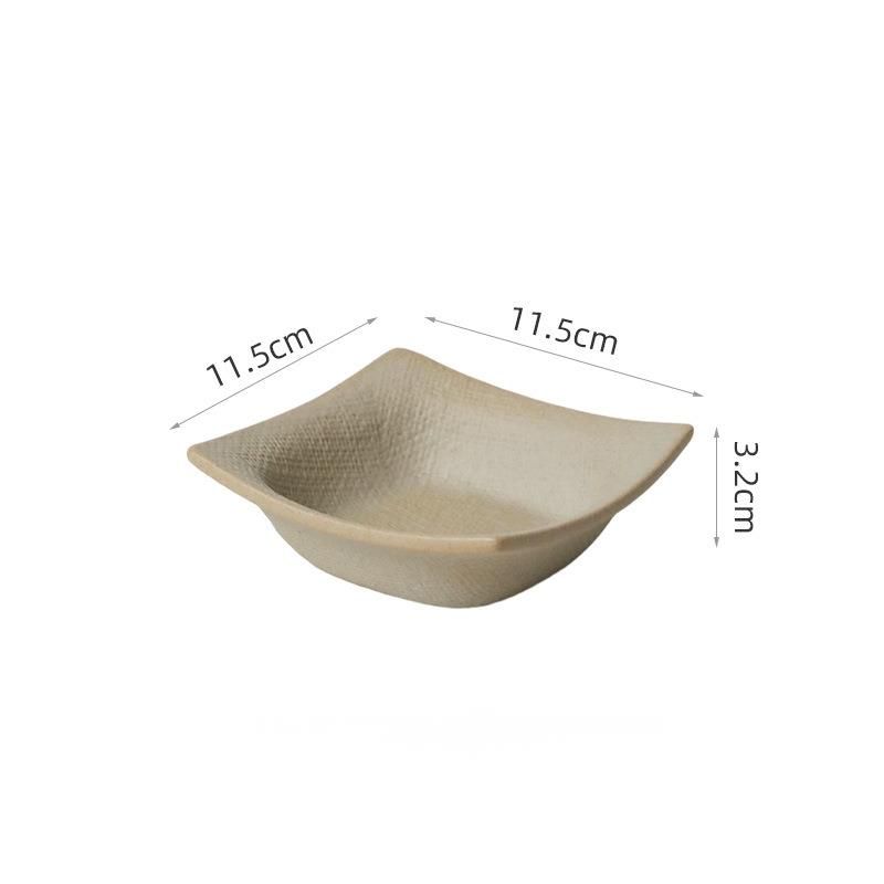 Unglazed Earthenware Square Retro Ceramic Serving Western Soup Salad Bowl Plate Cold Snack Dipping Sauce Dish_maomaolike.com