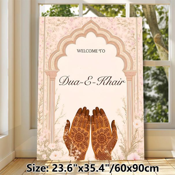 Dua-E-Khair Themed Painting Poster, Soft Pastel Floral & Ornate Arch Frame Poster, Delicate Henna Hand Art, Warm Welcome Decor Ideal For Religious_maomaolike.com
