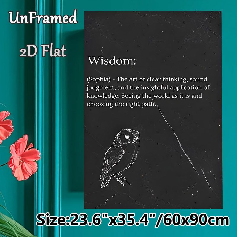 Wisdom Themed Painting Poster, Minimalist Black & White Line-art Owl With Inspirational Text Poster, Thought-provoking Wisdom Quote To Add Reflective_maomaolike.com