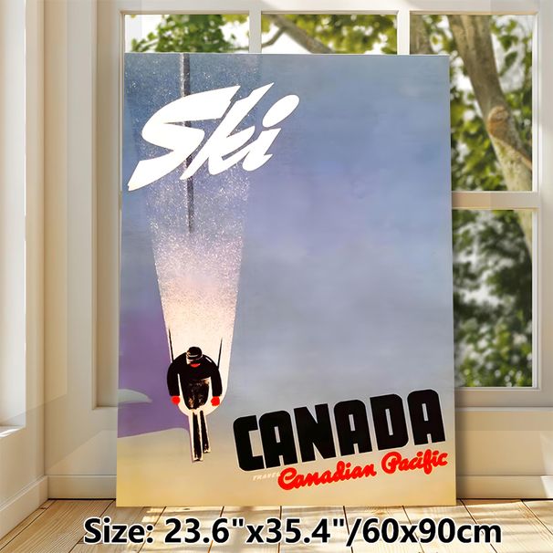 Ski Canada Themed Painting Poster, Vintage Retro Style Minimalist Ski Figure & Soft Gradient Sky Poster, Retro Travel-inspired Wall Decor Ideal For_maomaolike.com