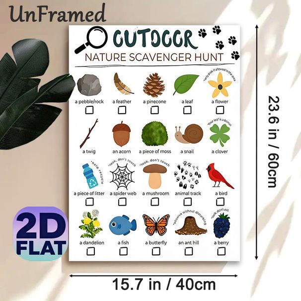 Outdoor Nature Scavenger Hunt Painting Poster, Bright Illustrated Natural Items Poster, Practical Exploration Checklist, Ideal For Outdoor Adventures_maomaolike.com