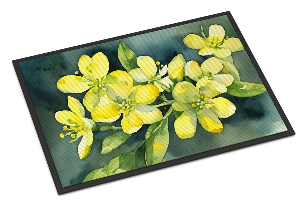 South Carolina Yellow Jessamine In Watercolor Doormat Front Door Mat Indoor Outdoor Rugs For Entryway, Non Slip Washable Low Pile, 24H X 36W_maomaolike.com