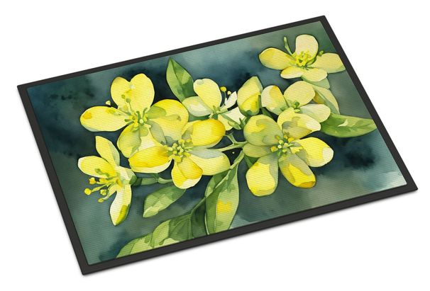 South Carolina Yellow Jessamine In Watercolor Doormat Front Door Mat Indoor Outdoor Rugs For Entryway, Non Slip Washable Low Pile, 24H X 36W_maomaolike.com