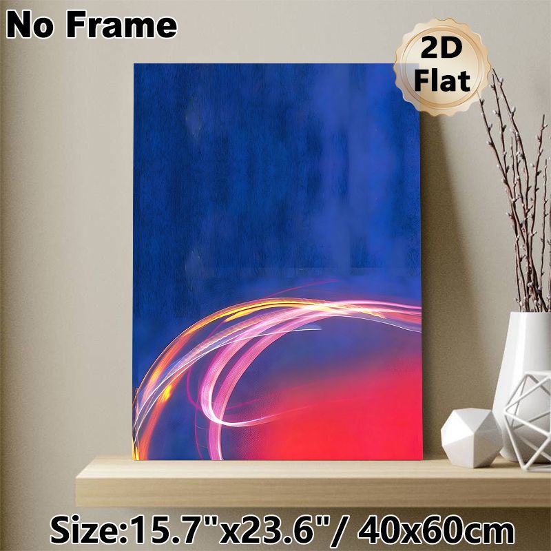 Abstract Light Streak Painting Poster, Vibrant Blue-Red Gradient With Glowing Curved Lines Poster, Stylish Modern Decor For Living Room, Office_maomaolike.com