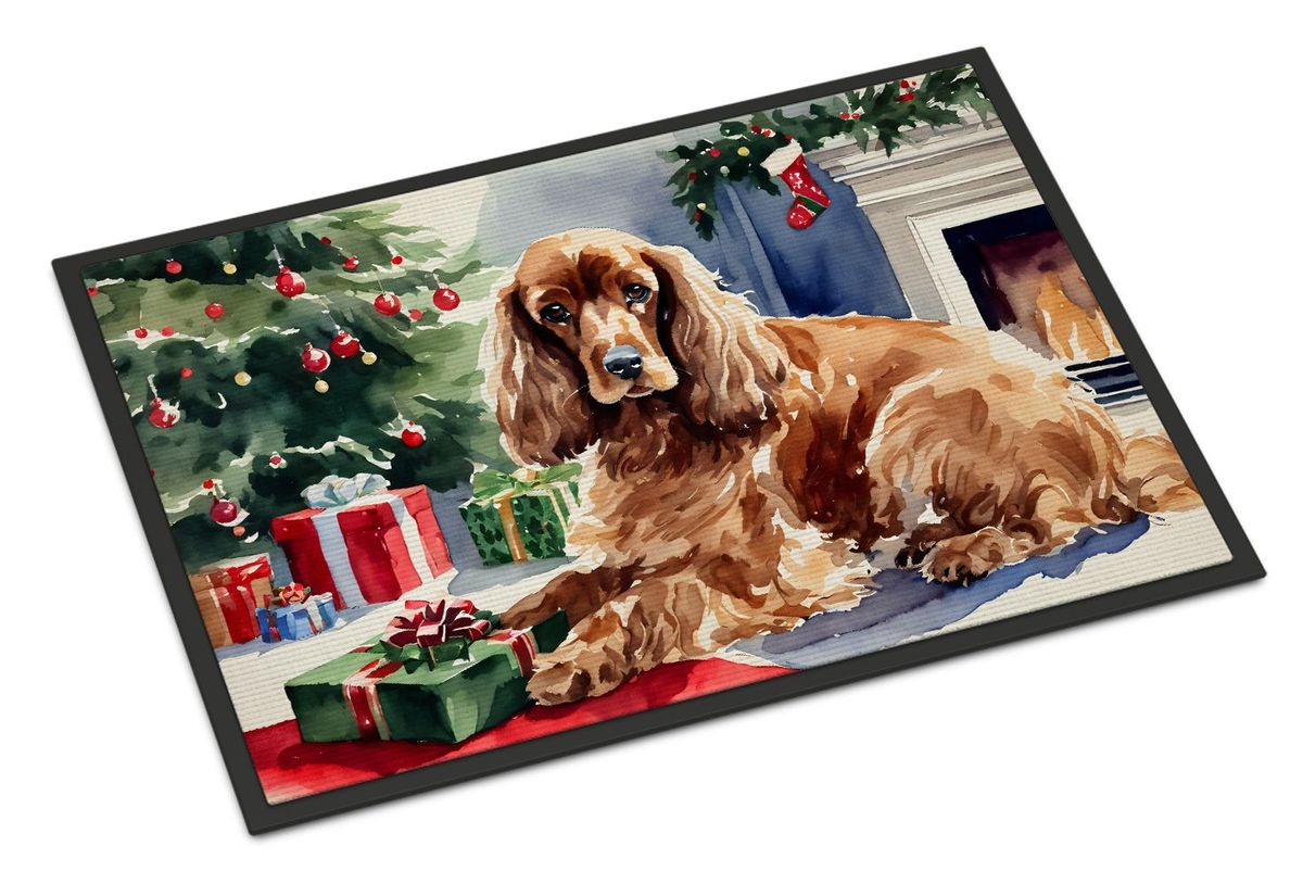 Cocker Spaniel Cozy Christmas Doormat Front Door Mat Indoor Outdoor Rugs For Entryway, Non Slip Washable Low Pile, 24H X 36W_maomaolike.com