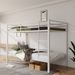 Metal Bunk Bed Twin Over Twin, Low Profile Bunk Bed Frame WithBuilt-in Ladder, High Guardrail And Metal Slats, Space-Saving Twin Size Bed Frame For Kids Teens, No Box Spring Required, White_maomaolike.com