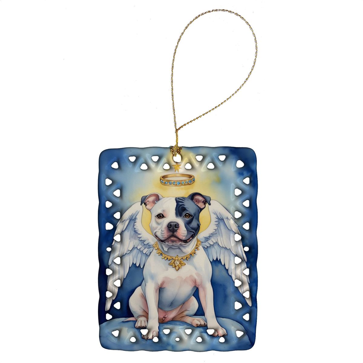 Staffordshire Bull Terrier My Angel Porcelain Ornament Christmas Tree Hanging Decorations For Home Christmas Holiday, Rectangle, Gift, Multicolor_maomaolike.com
