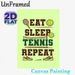 Tennis Themed Painting Poster, Playful Typographic Graphic Poster, "Eat Sleep Tennis Repeat" Design With Racket, Balls, Net & Sneakers, Sporty Decor_maomaolike.com