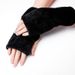 Unisex Thickened flannel half-finger gloves leopard print solid black gloves for men and women_maomaolike.com