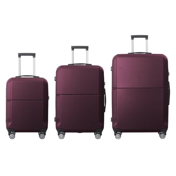 PURPLE 3-Piece Premium ABS Luggage Set-20", 24", And 28" Suitcases With Multi-Position Handle, Silent Spinner Wheels, And TSA-Approved Lock-Durable, Stylish, And Spacious Travel Gear_maomaolike.com