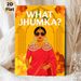 Indian Jhumka Themed Painting Poster, Bold Vibrant Cartoon Style Poster, Stylish Figure In Red Sari With Ornate Jhumkas, Warm Marigold & Arch_maomaolike.com