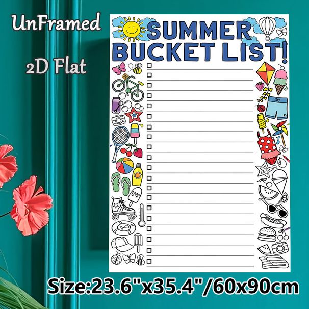 Summer Bucket List Painting Poster, Vibrant Hand-drawn Summer Elements Poster, Functional Checklist To Organize Summer Plans, Suitable For Home And_maomaolike.com