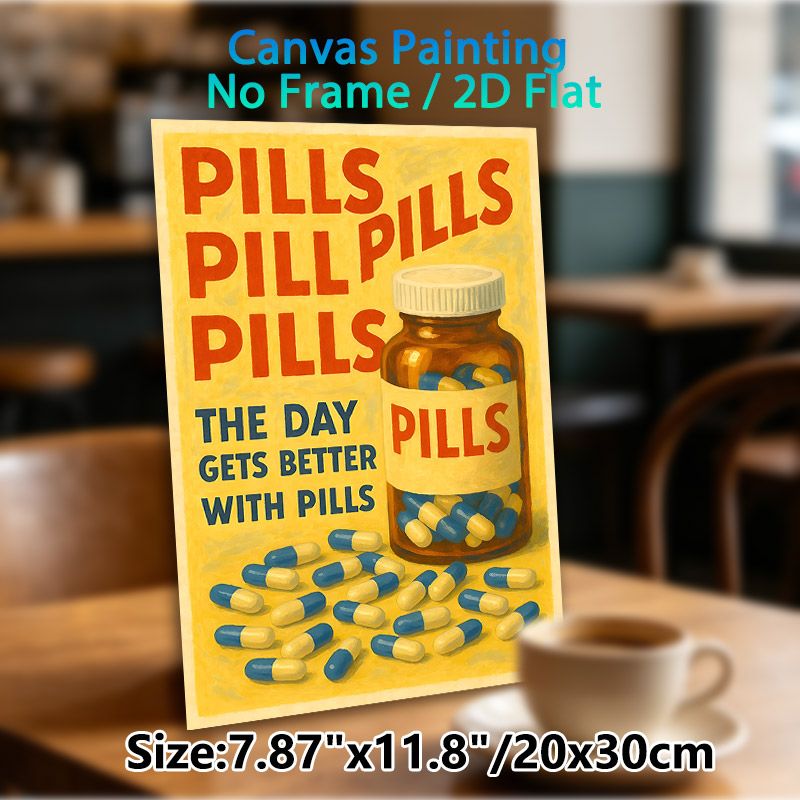 Pill Themed Painting Poster, Vintage Bold Typography & Capsule Bottle Graphic Poster, Unique Decorative Piece Ideal For Clinics, Bedrooms And Living_maomaolike.com