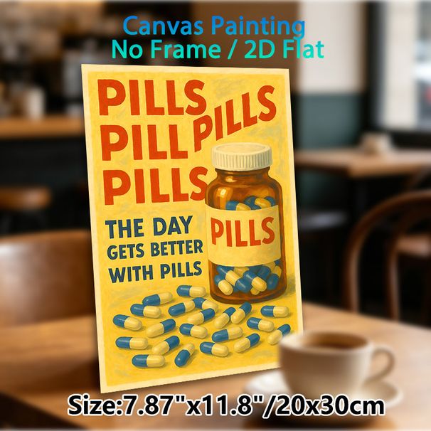 Pill Themed Painting Poster, Vintage Bold Typography & Capsule Bottle Graphic Poster, Unique Decorative Piece Ideal For Clinics, Bedrooms And Living_maomaolike.com