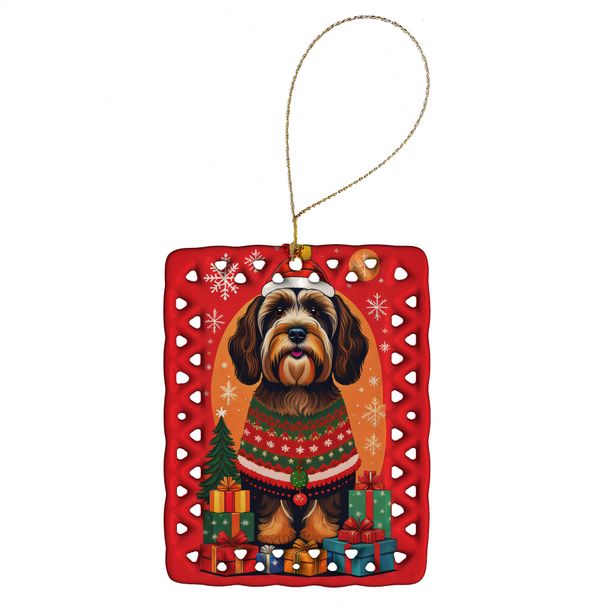 Tibetan Terrier Holiday Christmas Porcelain Ornament Christmas Tree Hanging Decorations For Home Christmas Holiday, Rectangle, Gift, Multicolor_maomaolike.com
