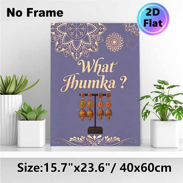 Indian Jhumka Themed Painting Poster, Vintage Ethnic Style Poster, Ornate Mandala & Traditional Jhumka Design, Infuses Cultural Charm, Ideal For_maomaolike.com