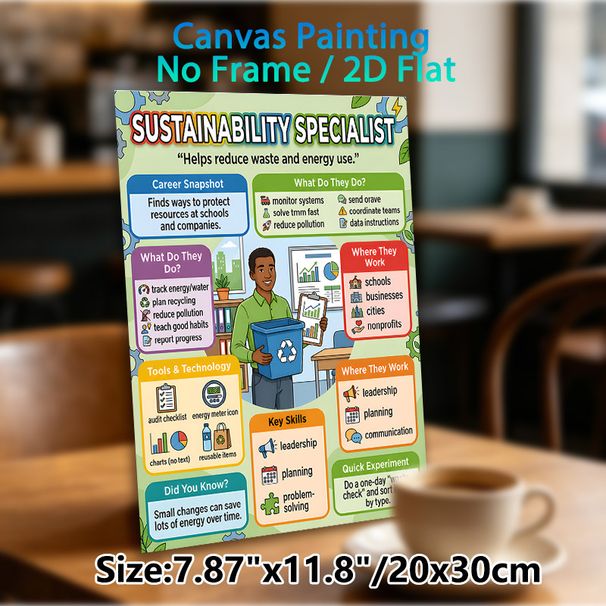 Sustainability Specialist Painting Poster, Colorful Cartoon-style Informative Poster, Educational Guide To Eco-focused Career, Ideal For Offices_maomaolike.com