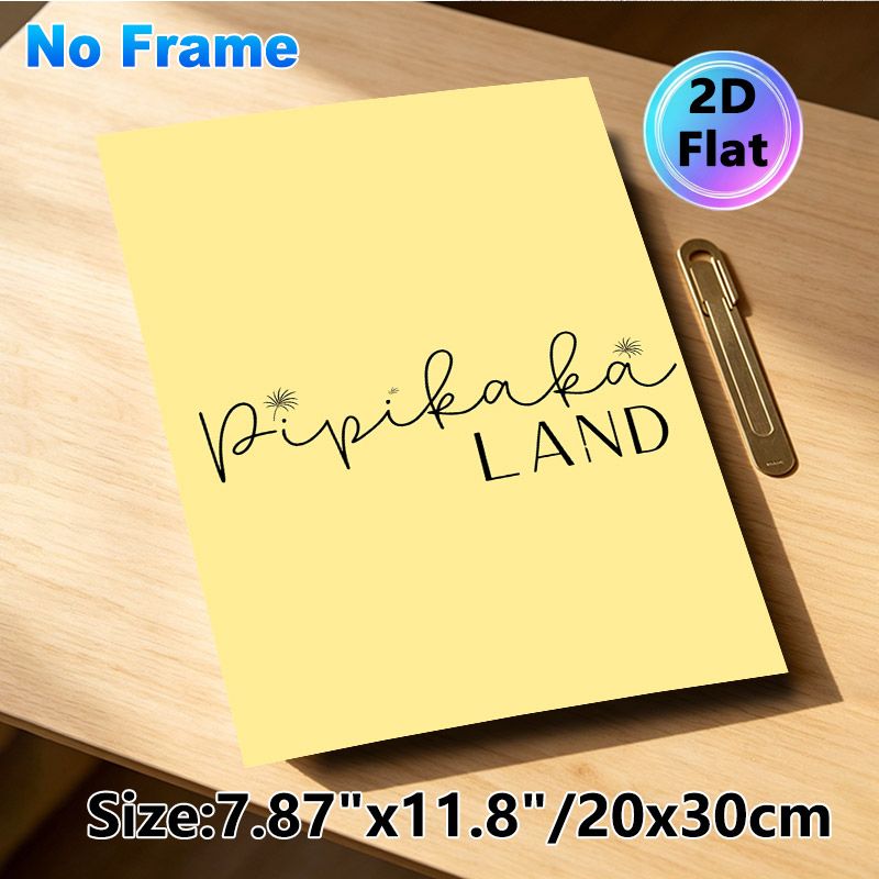 Pipikaka Land Typography Painting Poster, Soft Yellow Minimalist Handwritten Style Poster, Delicate Firework Accents For Cozy Living Room, Bedroom_maomaolike.com