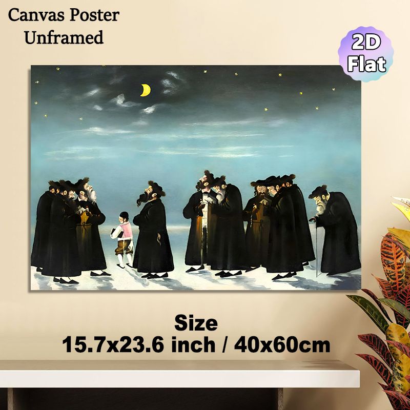 Nighttime Elderly Assembly Painting Poster, Soft-toned Nostalgic Figurative Poster, Starry Moonlit Outdoor Gathering Scene, Delivers Tranquil Cultural_maomaolike.com