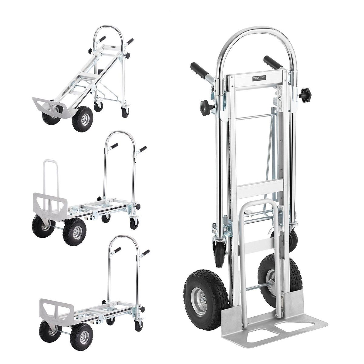 VEVOR Aluminum Folding Hand Truck, 4 In 1 Design 1000 Lbs Capacity, Heavy Duty Industrial Collapsible Cart, Dolly Cart With Rubber Wheels For Transport And Moving In Warehouse, Supermarket, Garden_maomaolike.com