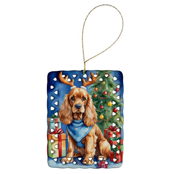 Cocker Spaniel Christmas Reindeer Porcelain Ornament Christmas Tree Hanging Decorations For Home Christmas Holiday, Rectangle, Gift, Multicolor_maomaolike.com