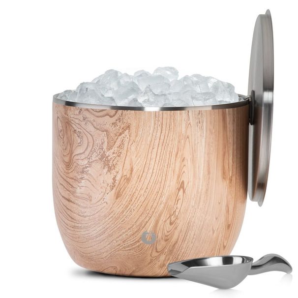 Extra Large Ice Bucket With Lid And Ice Scoop, Natural Teak_maomaolike.com
