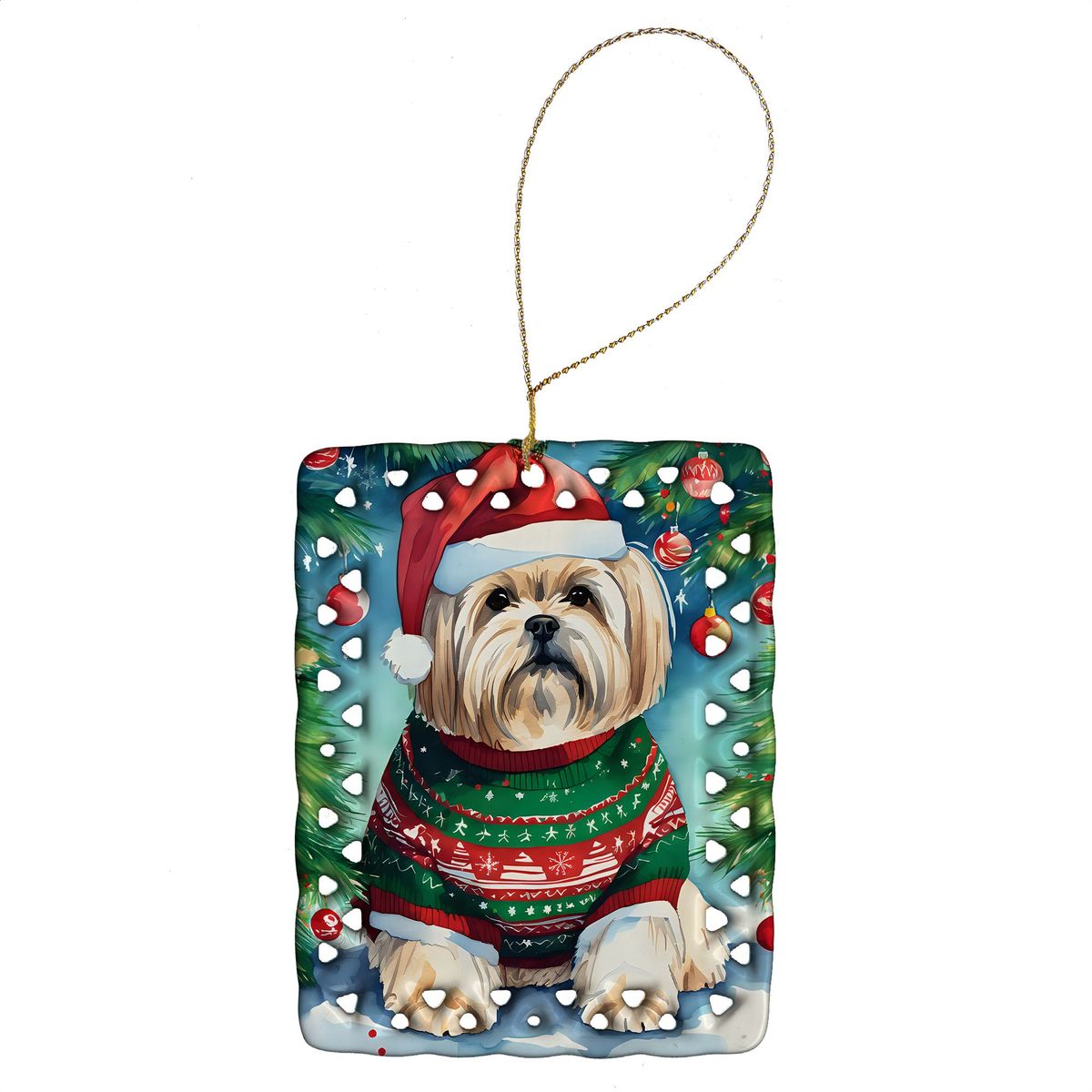 Lhasa Apso Christmas Porcelain Ornament Christmas Tree Hanging Decorations For Home Christmas Holiday, Rectangle, Gift, Multicolor_maomaolike.com